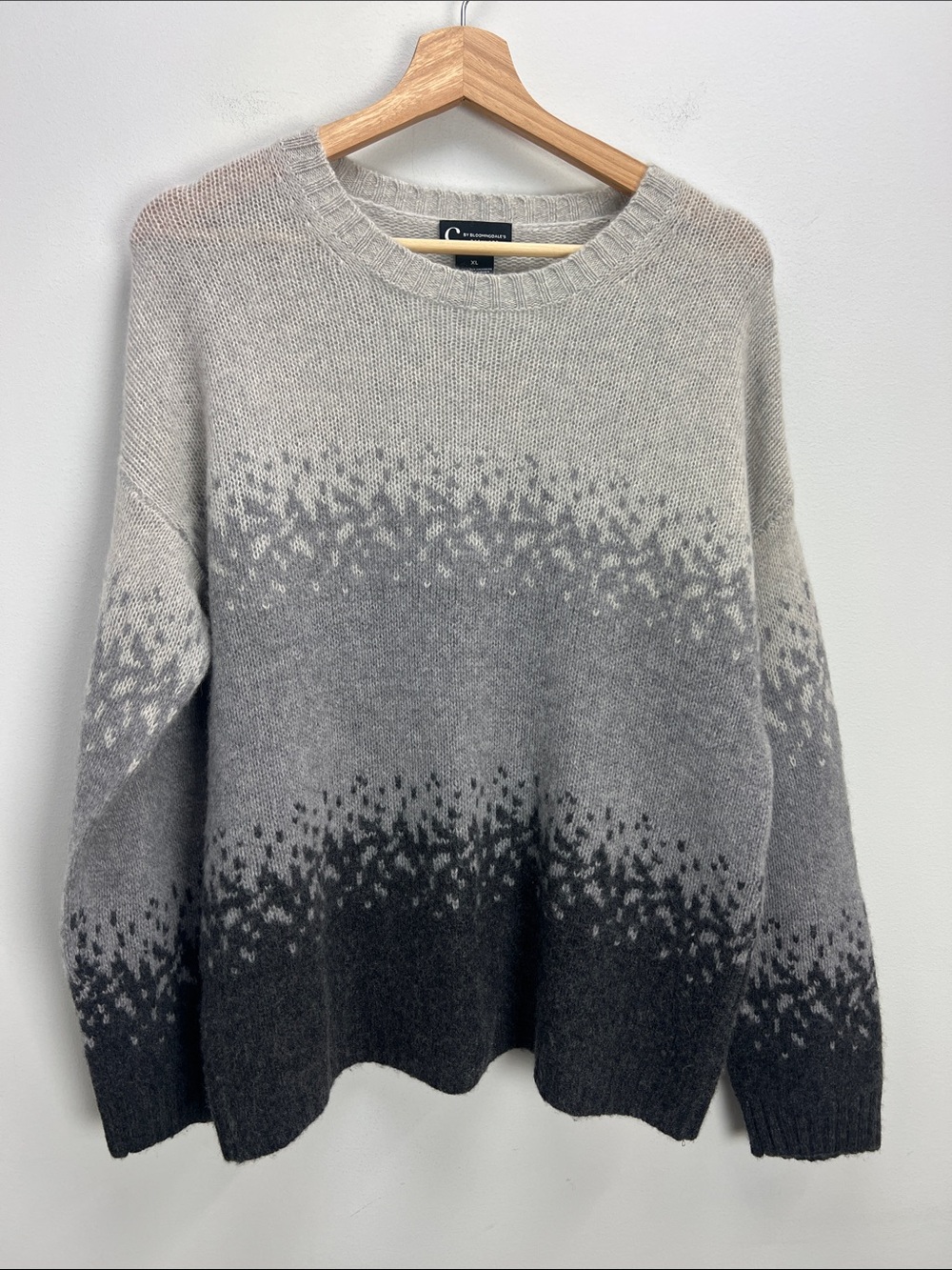 C By Bloomingdale’s Cashmere Sweater Gradient Gray Crewneck Soft Womens XL